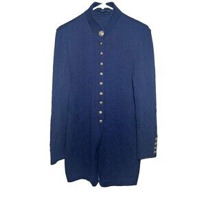 St John Basics Knit Button Down Cardigan Women Size 8 Navy Blue Long Sleeve